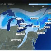 <p>A look at the latest projected snowfall amounts, with between 12 and 24 inches of accumulation projected for areas in the darkest shade of blue.
  
</p>