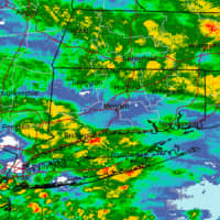 <p>A radar image of the region at around 7 p.m. Wednesday, April 3, showing the Nor'easter sweeping through the region.
  
</p>