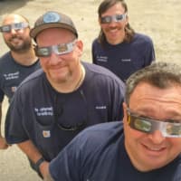 <p>Members of Lyndhurst's parks and public property department gear up for the total solar eclipse:&nbsp;Joe Abruscat,&nbsp;Bryan Intindola,&nbsp;Anthony Sollito, and&nbsp;Zach  Fenton.</p>