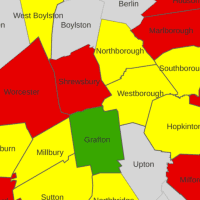 <p>This map by the Massachusetts Department of Public Health shows the average positive daily test rates per 100,000 residents as of Oct. 22.</p>