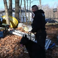 <p>Police search for evidence in Charlton on Nov. 20</p>