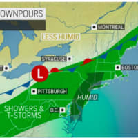 <p>A look at the wide area where showers and thunderstorms are expected on Saturday, July 2.</p>