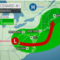 <p>The first scenario for the storm path moving up from the mid-Atlantic would take it squarely north, affecting this region.</p>