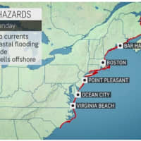 <p>There will be strong rip currents in areas marked in red through the weekend as Hurricane Earl spins well offshore.</p>