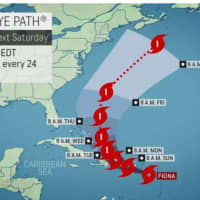<p>A look at the projected week-long track for Tropical Storm Fiona.</p>