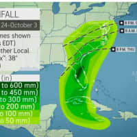 <p>Projected rainfall amounts for Ian through Saturday evening, Oct. 1 from AccuWeather.com.</p>
