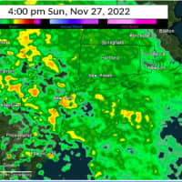 <p>A projected radar image of the region for 4 p.m. Sunday, Nov. 27 from the National Weather Service.</p>