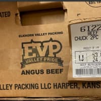 <p>The products are labeled Elkhorn Valley Pride Angus Beef 61226 BEEF CHUCK 2PC BNLS.</p>