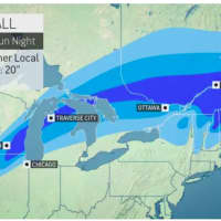 <p>A look at projected snowfall totals for areas in northern New York and New England.</p>
