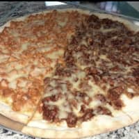 <p>A half-and-half pizza with cheese and sausage.&nbsp;</p>