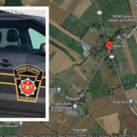 <p>A map showing Welsh Run Road where the crash happened and a Pennsylvania State Police vehicle.&nbsp;</p>