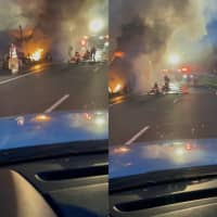 <p>The scene of the truck fire on I-270</p>