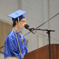 <p>Sean MacMullan gives the salutatorian address at the Newtown High School graduation.</p>