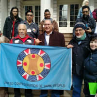 <p>Members of the Ramapough Lunaape Nation joined others in rallying on the steps of city hall in Manhattan.</p>