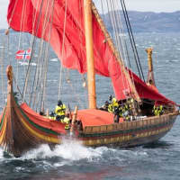 <p>The crew of The Draken heads the vessel toward Newfoundland on an earlier leg of its five-month journey.</p>