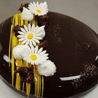 <p>This chocolate sponge cake features dark chocolate mousse, hazelnut crunch and a passion fruit cream.</p>