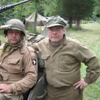 <p>Ken Boughton, left, will share his World War II memorabilia during an encampment at Weston Historical Society&#x27;s headquarters, The Coley Homestead, on Saturday, Nov. 12. The man at right is unidentified.</p>