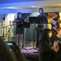 <p>From left to right, MinJi Kang (violin), Shannon Kearney (violin), Kristin Gjelaj (viola), Jane Choe (cello); in the foreground Gillian Tracey (vocal) and Garrett Shin (piano/vocal)</p>