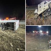Tractor-Trailer Rolls Over, Traps Driver On I-684 In Westchester