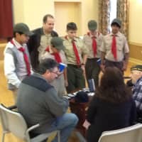 <p>Hartsdale Boy Scouts Troop 67 presented World War II veterans with a color guard presentation.</p>