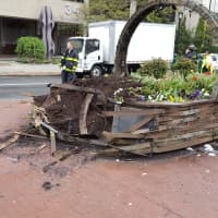 <p>This boat-sized flower basket, donated to the City of White Plains 25 years ago, was heavily damaged on Wednesday during a car accident at the corner of South Broadway and Armory Place.</p>