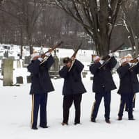 <p>Wyckoff-Midland Park VFW members fire rifles at the December ceremony.</p>