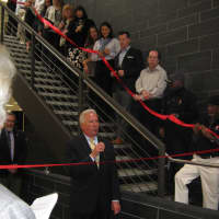 <p>Pleasantville Chamber of Commerce President Bill Flooks speaks at ceremony. </p>