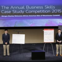 <p>The team from Ardsley High School presents at Morgan Stanley&#x27;s Youth Business Competition.</p>