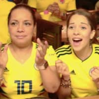 <p>Fans cheer on Colombia in the World Cup at Noches in Hackensack.</p>