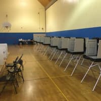 <p>Everything is set up at Madison Middle School in Trumbull for the presidential primary voting.</p>