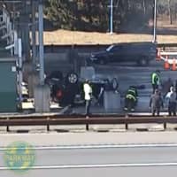 <p>Crews on the scene of a crash at a toll booth on the Garden State Parkway in Barnegat, NJ.
  
</p>