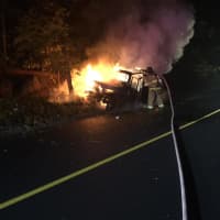 <p>Bethel Fire &amp; EMS respond to a car fire on Monday night.</p>