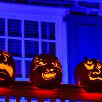 <p>Pumpkins on the manor porch at the Great Jack o&quot;Lantern Blaze in Croton.</p>