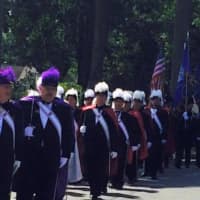 <p>An Honor Guard made up of Knights of Columbus members from around Fairfield County march in procession at the Blue Mass in Norwalk honoring first responders.</p>