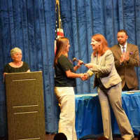 <p>A student receives an award at Monday&#x27;s awards night at Bronxville High School.</p>