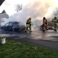 <p>The car fire was extinguished quickly after firefighters arrived on scene.</p>