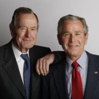 <p>An official portrait of George H.W. Bush and George W. Bush, only the second father and son to serve as president.</p>