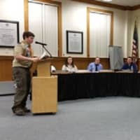 <p>Boy Scout Michael Gavin makes a presentation on his Eagle Scout project to the Clarkstown Board of Education.</p>