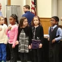 <p>Students from the Bardonia Elementary School lead the Pledge of Allegiance at a recent Clarkstown Board of Education meeting.</p>