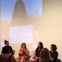 <p>Jessica Buchanan, (center) Outreach &amp; Prevention Coordinator with The Center, speaks at The Fearless Conference. Pictured from left to right: Ilena Jimenez, Buchanan, Sarah Merriman and Jean Bucaria.</p>