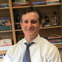 <p>New Rochelle Principal Michael Galland during the first day of school at Columbus Elementary.</p>