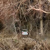 <p>A car went down an embankment on I-84 in Danbury Monday night</p>