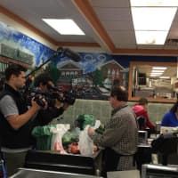 <p>Television crews follow Hannah Steinberg as she shops at DeCicco&#x27;s in Scarsdale.</p>