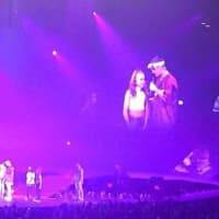 <p>Dylan Nally, on stage with Justin Bieber</p>