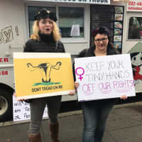 <p>Elise Benedict of Stamford and her college roommate Brittany Thomas arrive in DC for the Women&#x27;s March On Washington.</p>
