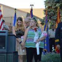 <p>Vycki Higley-Pratt of Danbury, who lost her husband, Rob, in the terror attacks, attends the ceremony every year with her daughters. </p>