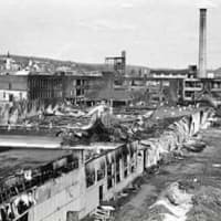 <p>A view of Shelton after the fire roared through the factory 42 years ago.</p>