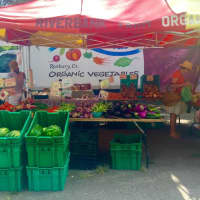 <p>Riverbank Organics serves up vegetables from Roxbury at the Old Greenwich Farmers Market. </p>