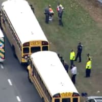 <p>40-60 school bus passengers were taken to Rockland hospitals -- none with serious injuries, State Police said.</p>