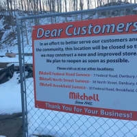 <p>The sign on the fence at the Putnam Park Sunoco, which is under construction on Route 58 in Bethel.</p>